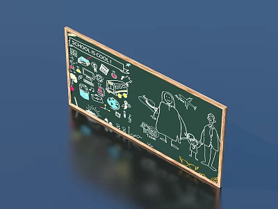 Hand Drawn Blackboard 3D Model Featuring Daily Life Items And Illustrations 3d model