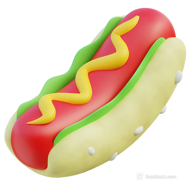 Fresh Hot Dog With Bun Sausage Red Ketchup Yellow Mustard Green Lettuce And Sesame Seeds 3d model 