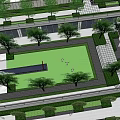 Modern Sales Office Building With Surrounding Greenery Water Feature And Parking Area