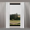 Modern Window Curtains With Sheer Layers And Green Trees Grass Field View