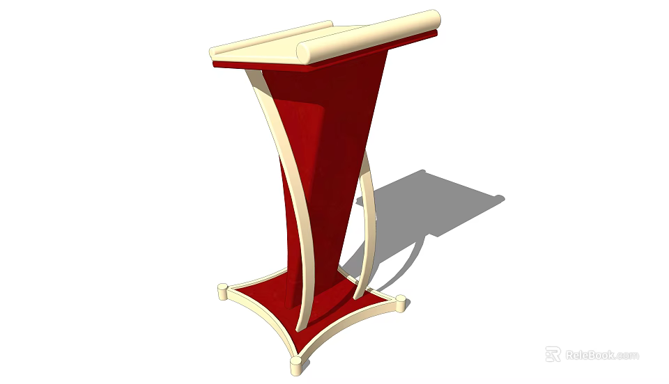 Modern Functional Desk with Red Supporting Column and Cream Curved Top 3d model