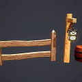 Rustic Wooden Fence With Post Lantern And Barrel In Natural Setting