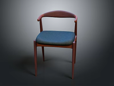 Modern Wooden Chair With Curved Armrests And Blue Cushion Seat For Home Furniture 3d model