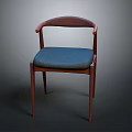 Modern Wooden Chair With Curved Armrests And Blue Cushion Seat For Home Furniture
