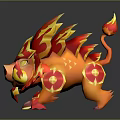 Game And Movie Character Flame Themed Red Yellow Mythical Beast With Ornamental Patterns