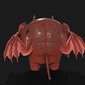 Red Cartoon Monster Character With Horns Wings Big Eyes And Funny Smile