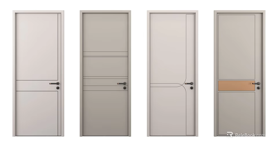 Modern Interior Hinged Doors Featuring Different Panel Patterns And Light Tones 3d model