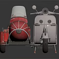 Vintage Motorcycle With Red Sidecar Silver Body And Classic Leather Seats