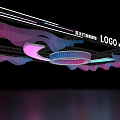 Exhibition Hall Ceiling Design With Curved Pink Blue Lighting For Shopping Mall