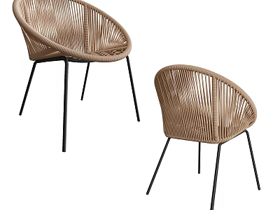 Modern Rattan Leisure Chairs with Black Metal Legs and Sleek Design 3d model