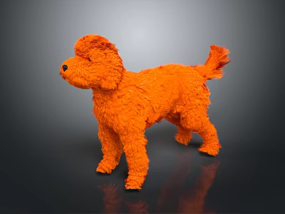 Orange Plush Toy Dog With Fluffy Fur In Standing Pose On Dark Background 3d model