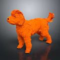Orange Plush Toy Dog With Fluffy Fur In Standing Pose On Dark Background