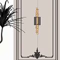 Elegant Wall Lamp With Glass Shade On White Wall With Decorative Moldings And Potted Plant