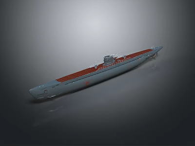 Detailed Gray Submarine Model With Red Deck And Command Tower 3d model