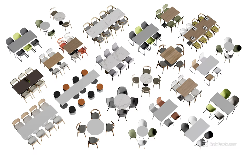 Diverse Modern Table And Chair Sets With Various Styles And Color Options 3d model 
