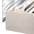 Modern Reception Desk With Sleek Design And Wavy Metallic Backdrop Wall 3d model