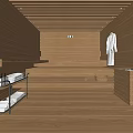 Modern Shower Sauna Room With Wooden Paneling Recessed Lighting Benches And Stone Container