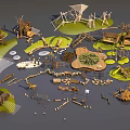 Children's Play Area Featuring Wooden Climbing Frames Slides Swings Net Structures And Circular Platforms