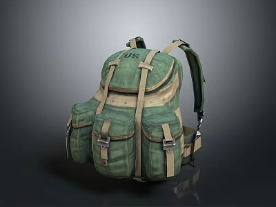 Durable Green Backpack With Multiple Pockets And Beige Straps For Daily Use 3d model