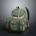 Durable Green Backpack With Multiple Pockets And Beige Straps For Daily Use 3d model