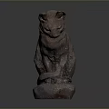 Artistic Bronze Cat Sculpture Sitting in Elegant Pose with Bowed Head on Irregular Stone Base
