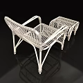 White Wicker Leisure Chair With Matching Ottoman And Rattan Weave Design