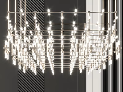 Modern Metal Frame Chandelier With Multiple Hanging Light Tubes For Interior Decor 3d model