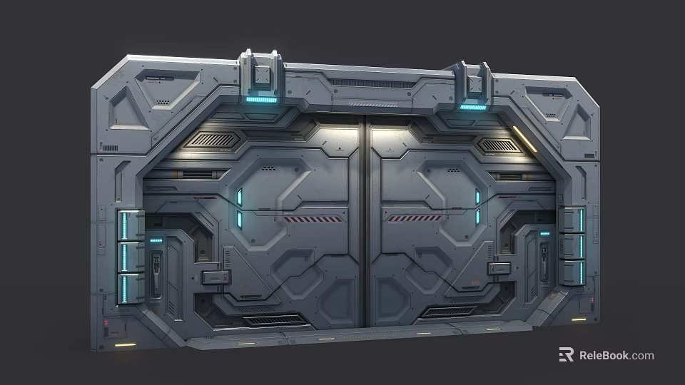 Heavy Duty Industrial Equipment Door Featuring Metal Construction Tech Inspired Design And Blue Accent Lights 3d model 