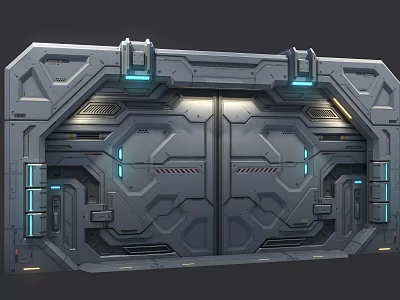 Heavy Duty Industrial Equipment Door Featuring Metal Construction Tech Inspired Design And Blue Accent Lights 3d model