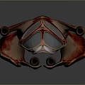 Futuristic Red Aerospace Spaceship With Detailed Golden Emblems And Sleek Cosmic Design