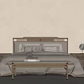 Minimalist Bedroom Interior With Wooden Headboard Bed Pillows Blanket Nightstands And Bench