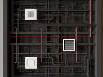 Ceiling With Exposed Pipeline Structure And Square Fixtures 3d model