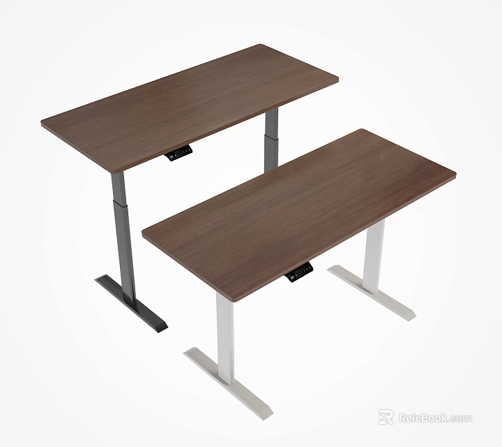 Height Adjustable Office Desks With Wooden Top And Different Leg Designs 3d model 