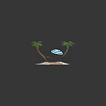 Cartoon Scene of Island With Palm Trees Striped Umbrella Red Hammock Blue Water and Starfish