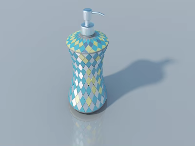 Decorative Soap Dispenser With Blue Yellow Diamond Pattern And Silver Pump 3d model