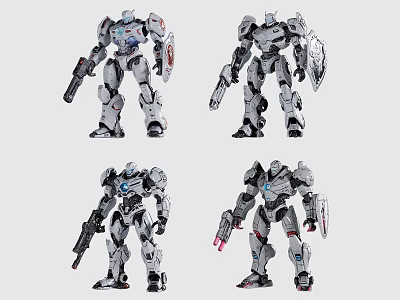 Electric Toy Robot Mecha Action Figures With Silver Gray Red Blue Accents And Weapon Accessories 3d model