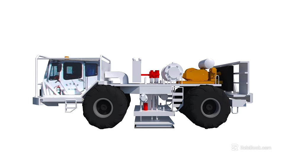 Heavy Duty Utility Vehicle With Large Tires Cab And Industrial Equipment 3d model 