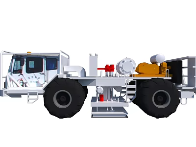 Heavy Duty Utility Vehicle With Large Tires Cab And Industrial Equipment 3d model