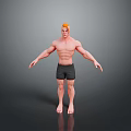 A Shirtless Muscular Man With Blonde Hair In Black Shorts Standing Barefoot
