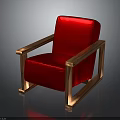 Red Upholstered Armchair With Wooden Frame And Modern Design For Living Room