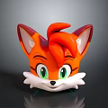 Cute Cartoon Fox Head Figurine With Orange Ears Green Eyes And White Beard