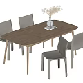 Modern Wooden Rectangular Dining Table Set with Light Gray Chairs and Dried Flower Vase 3d model