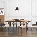 Nordic Dining Table and Chair Combination Solid Wood Dining Table and Chair Side Cabinet Combination 3d model