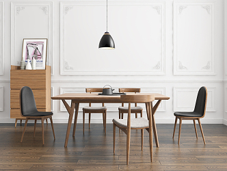 Nordic Dining Table and Chair Combination Solid Wood Dining Table and Chair Side Cabinet Combination 3d model