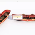 Two Vintage Red Wooden Boats with Classic Wooden Structure and Design