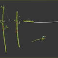 Small Figure And Frog Character On Bamboo Stalks With Red Bands And Green Leaves