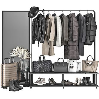 Modern Clothes Hanger Coat Rack Clothing Display Rack Clothing Bag Combination 3d model