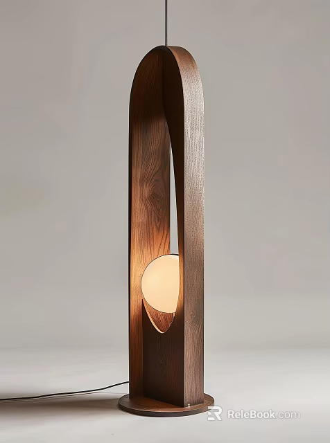 Modern Minimalist Wooden Floor Lamp With Round White Shade And Warm Light 3d model 