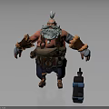 Cartoon Character With Red Skin White Beard Brown Arm Wraps Blue Pants And Blue Lantern