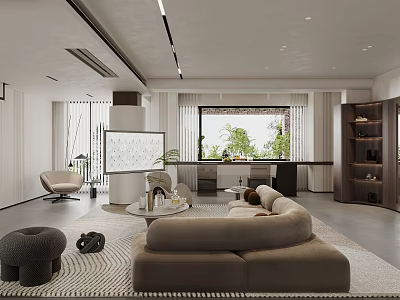 Modern Dining and Living Room Interior With Sofa Coffee Table Area Rug And Window View 3d model